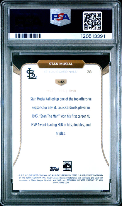 Stan Musial 2025 Topps Welcome to the Club MVP Black Foil Card /10 PSA 9 Mint