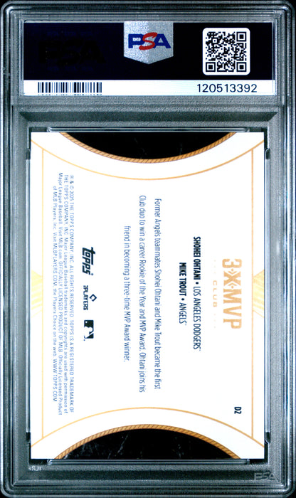 Shohei Ohtani Mike Trout 2025 Topps 3x MVP Green Stardust Foil Card /99 PSA 9