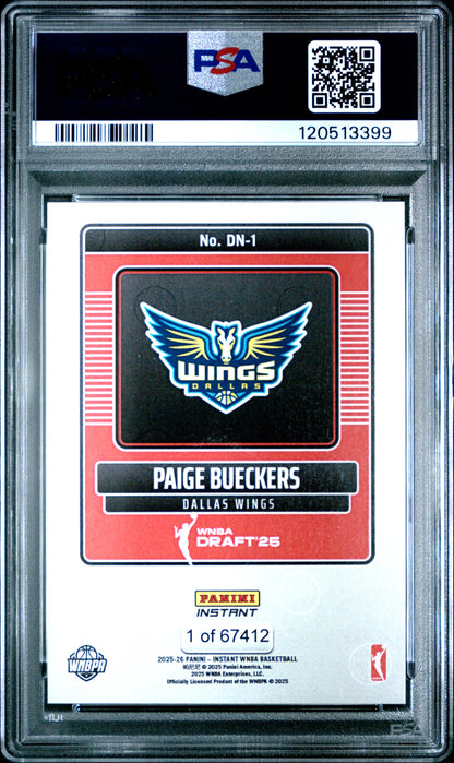Paige Bueckers Wings 2025 Panini Instant Draft Night Rookie Card #DN-1 PSA 9