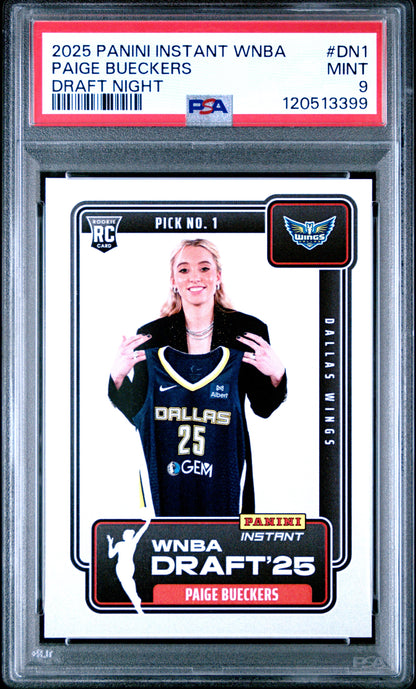 Paige Bueckers Wings 2025 Panini Instant Draft Night Rookie Card #DN-1 PSA 9