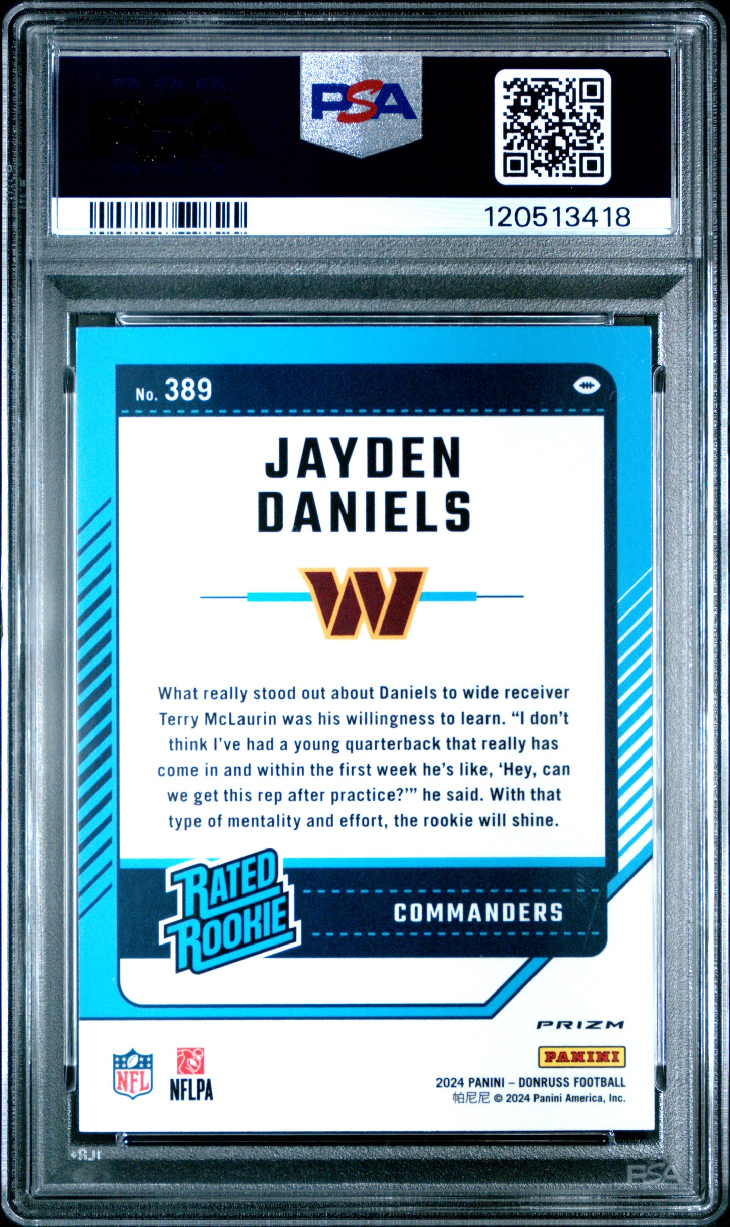 Jayden Daniels 2024 Donruss Optic Preview Red Wave Rated Rookie Card #389 PSA 10