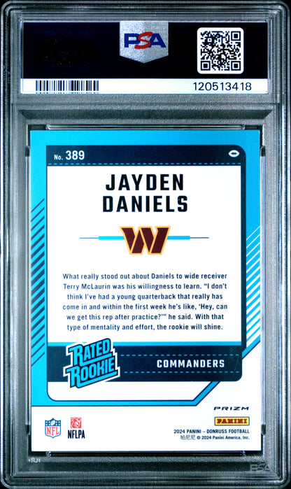 Jayden Daniels 2024 Donruss Optic Preview Red Wave Rated Rookie Card #389 PSA 10