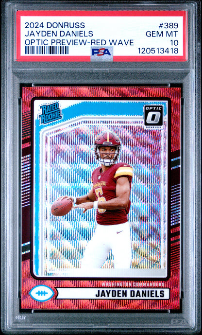 Jayden Daniels 2024 Donruss Optic Preview Red Wave Rated Rookie Card #389 PSA 10