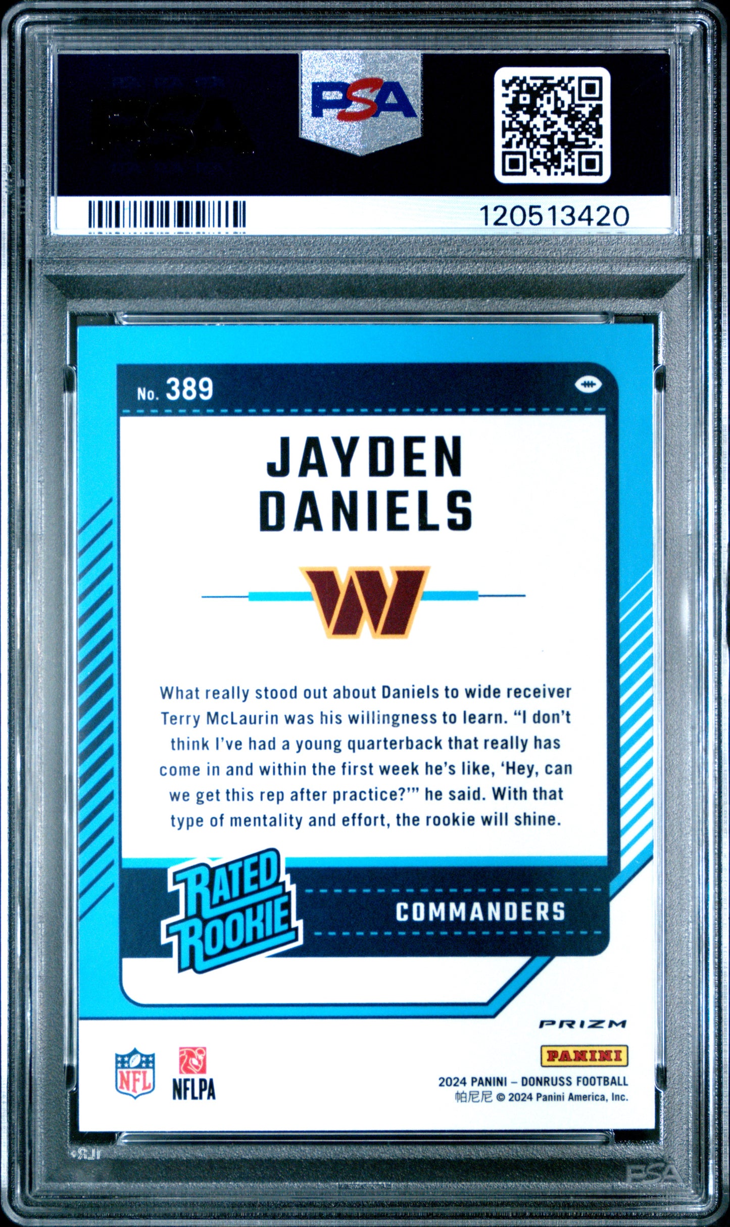 Jayden Daniels 2024 Donruss Optic Preview Pink Rated Rookie Card #389 PSA 10