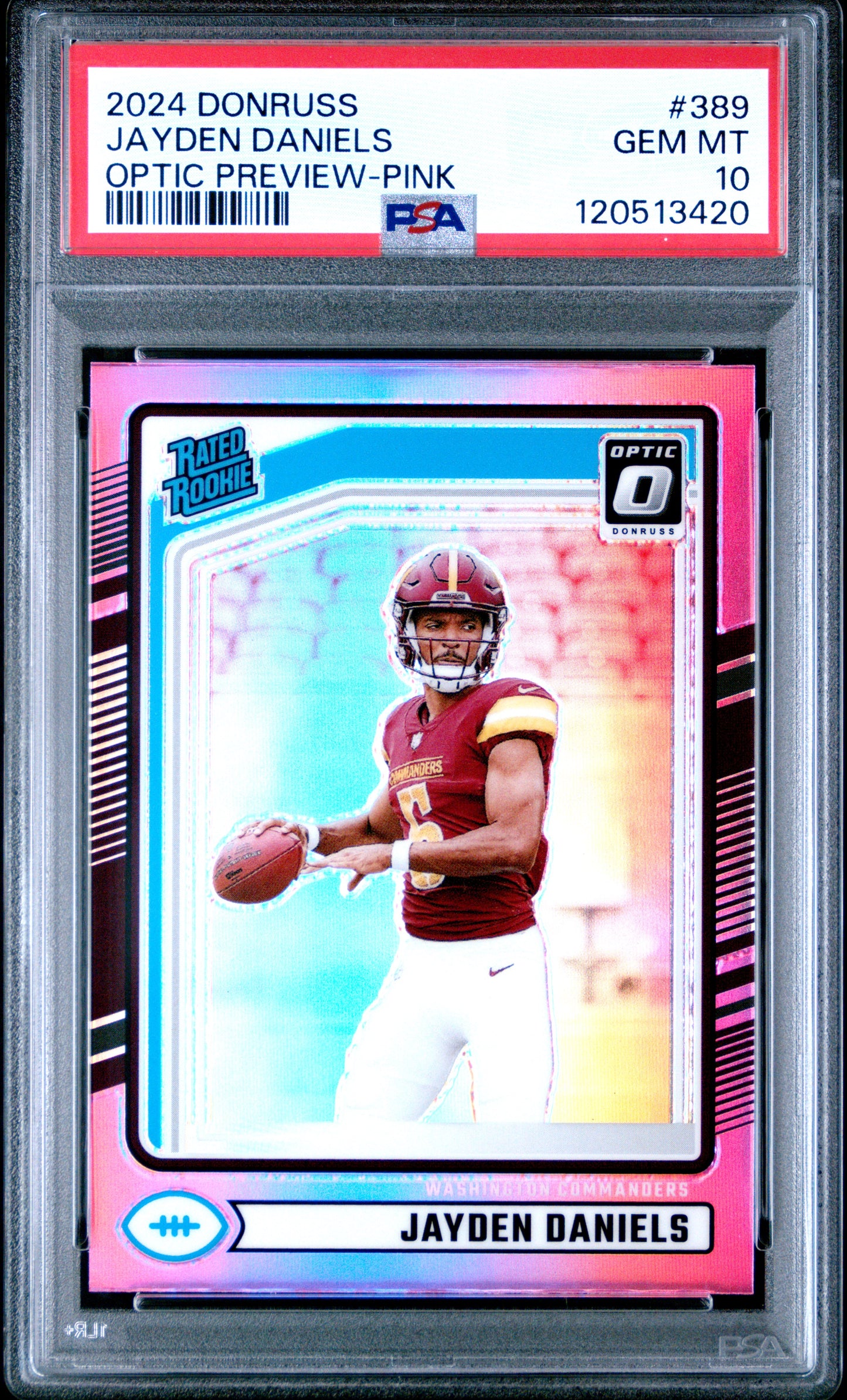 Jayden Daniels 2024 Donruss Optic Preview Pink Rated Rookie Card #389 PSA 10