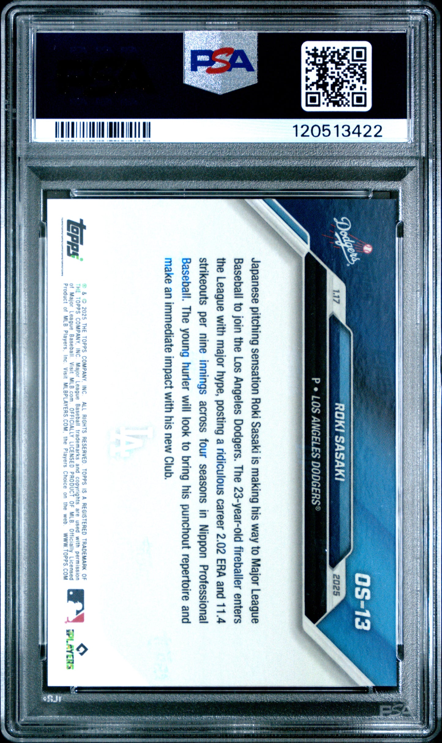Roki Sasaki Dodgers 2024 Topps Now Offseason Signing Card #OS-13 PSA 9