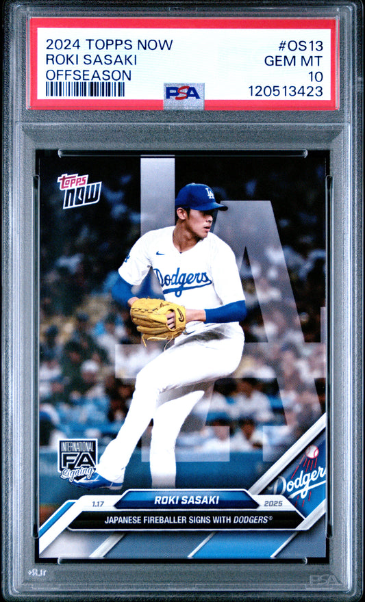 Roki Sasaki Dodgers 2024 Topps Now Offseason Signing Card #OS-13 PSA 10