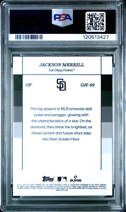 Jackson Merrill 2024 Topps Black & White Golden Hour Rookie Card /50 PSA 10