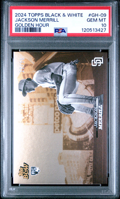Jackson Merrill 2024 Topps Black & White Golden Hour Rookie Card /50 PSA 10