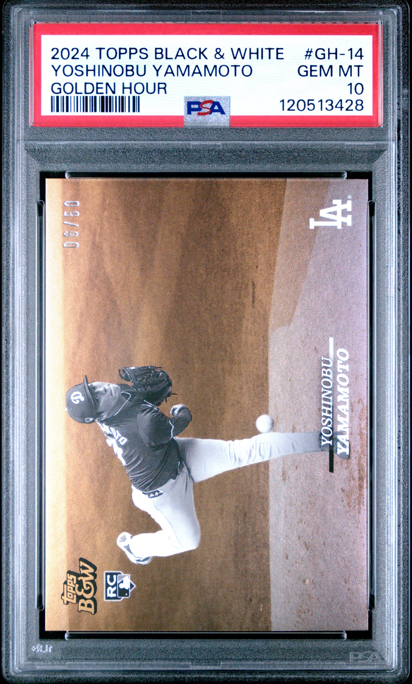 Yoshinobu Yamamoto 2024 Topps Black & White Golden Hour Rookie Card /50 PSA 10