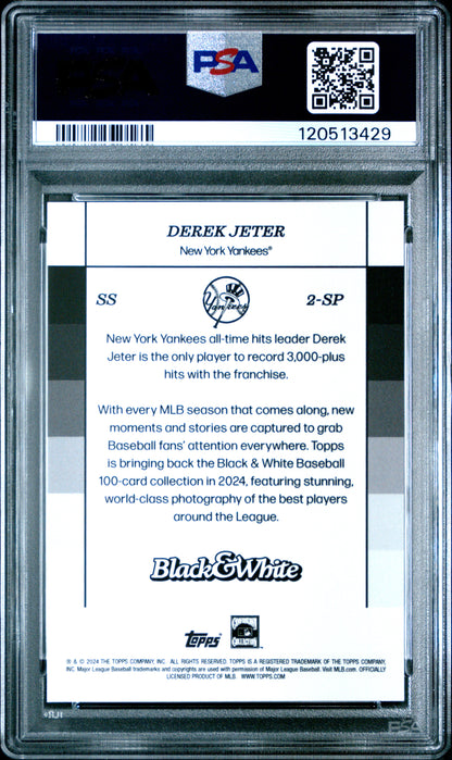 Derek Jeter Yankees 2024 Topps Black & White Variation SP Card #2-SP PSA 10