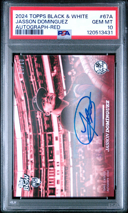 Jasson Dominguez 2024 Topps Black & White Autographed Red Rookie Card /10 PSA 10