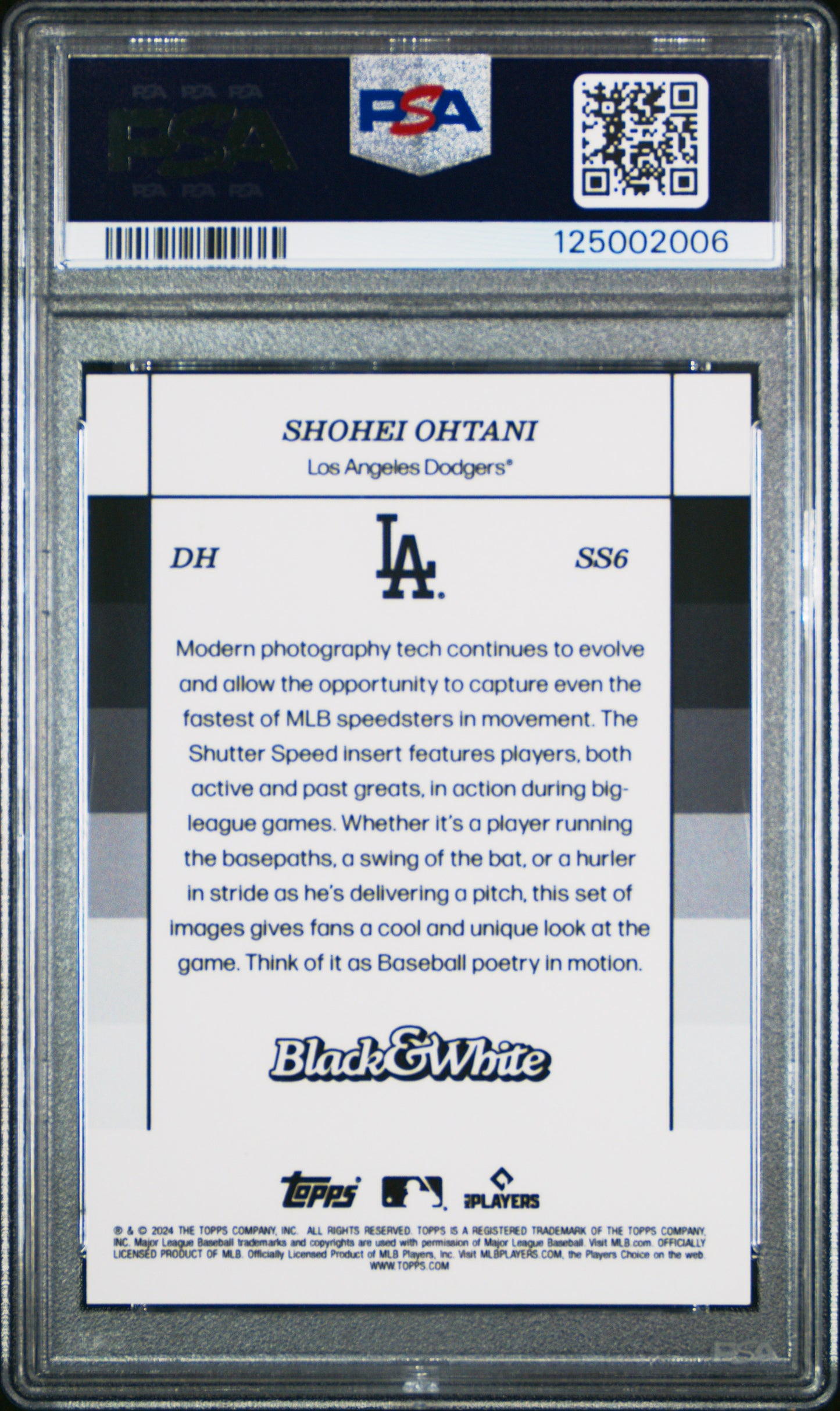 Shohei Ohtani Dodgers 2024 Topps Black & White Shutter Speed Insert Card PSA 9