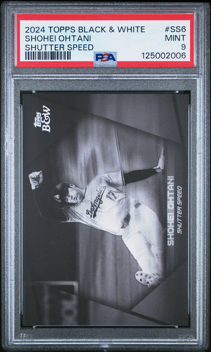 Shohei Ohtani Dodgers 2024 Topps Black & White Shutter Speed Insert Card PSA 9