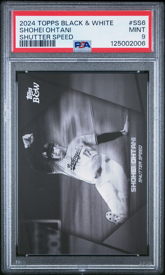 Shohei Ohtani Dodgers 2024 Topps Black & White Shutter Speed Insert Card PSA 9