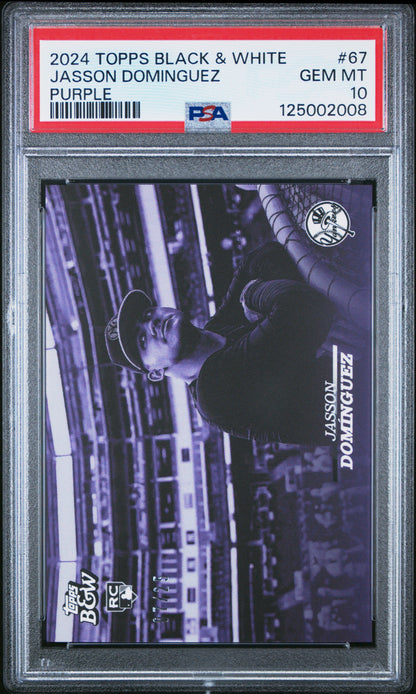 Jasson Dominguez Yankees 2024 Topps Black & White Purple Rookie Card /25 PSA 10