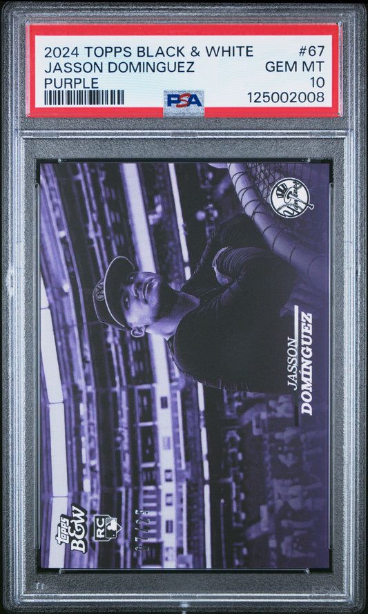 Jasson Dominguez Yankees 2024 Topps Black & White Purple Rookie Card /25 PSA 10