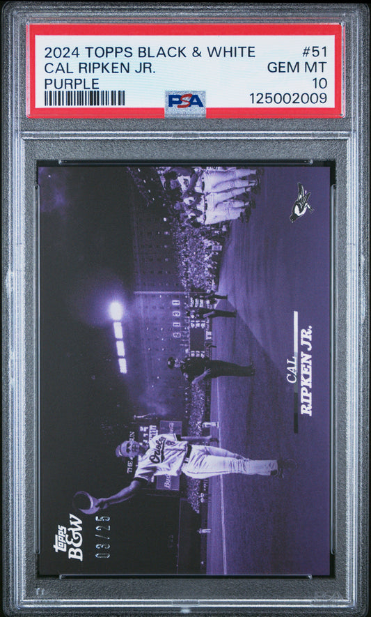Cal Ripken Jr. Orioles 2024 Topps Black & White Purple #51 Card /25 PSA 10