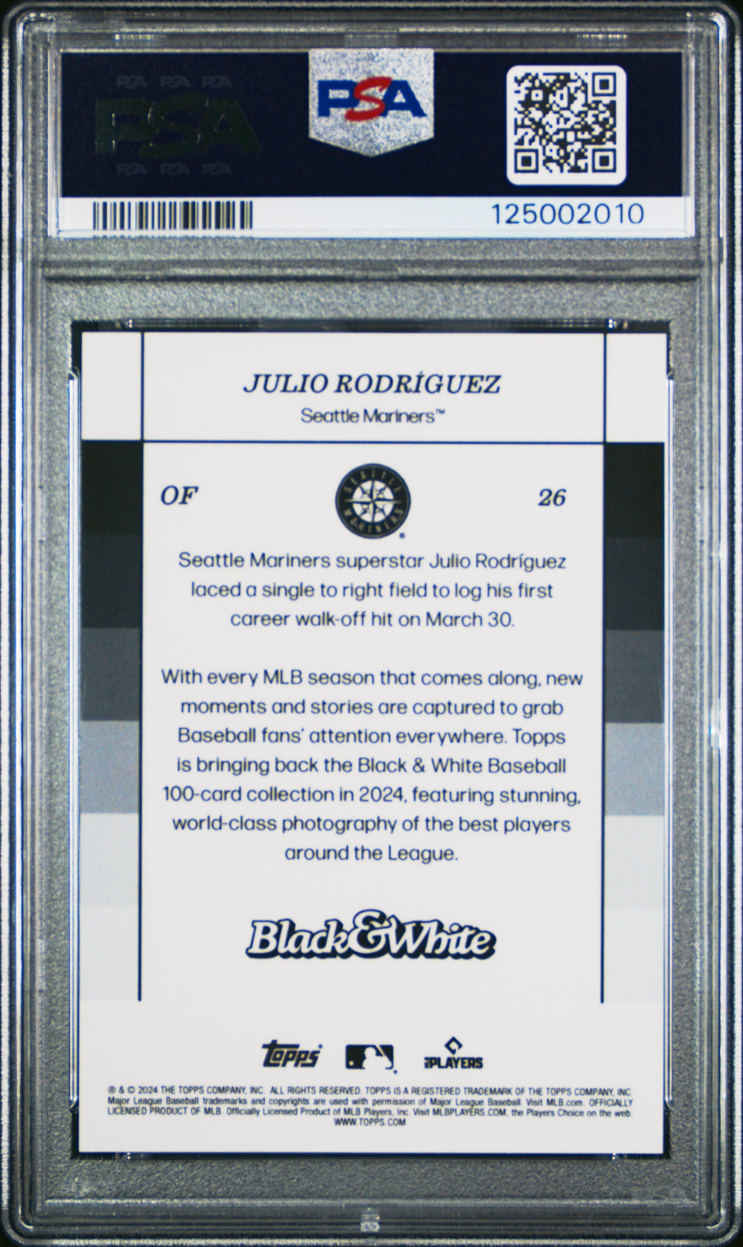Julio Rodriguez Mariners 2024 Topps Black & White Red #26 Card /10 PSA 10