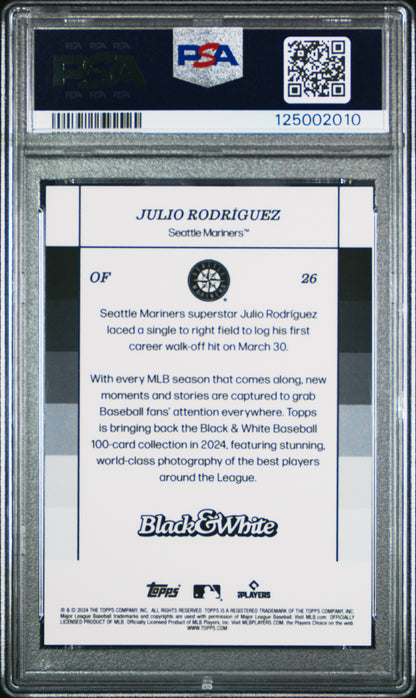 Julio Rodriguez Mariners 2024 Topps Black & White Red #26 Card /10 PSA 10