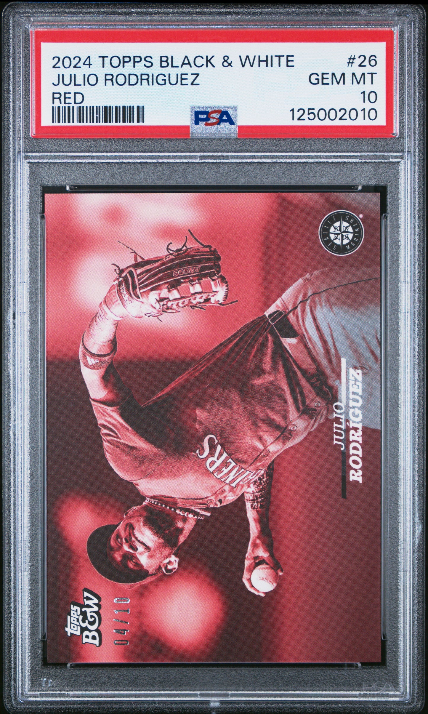Julio Rodriguez Mariners 2024 Topps Black & White Red #26 Card /10 PSA 10