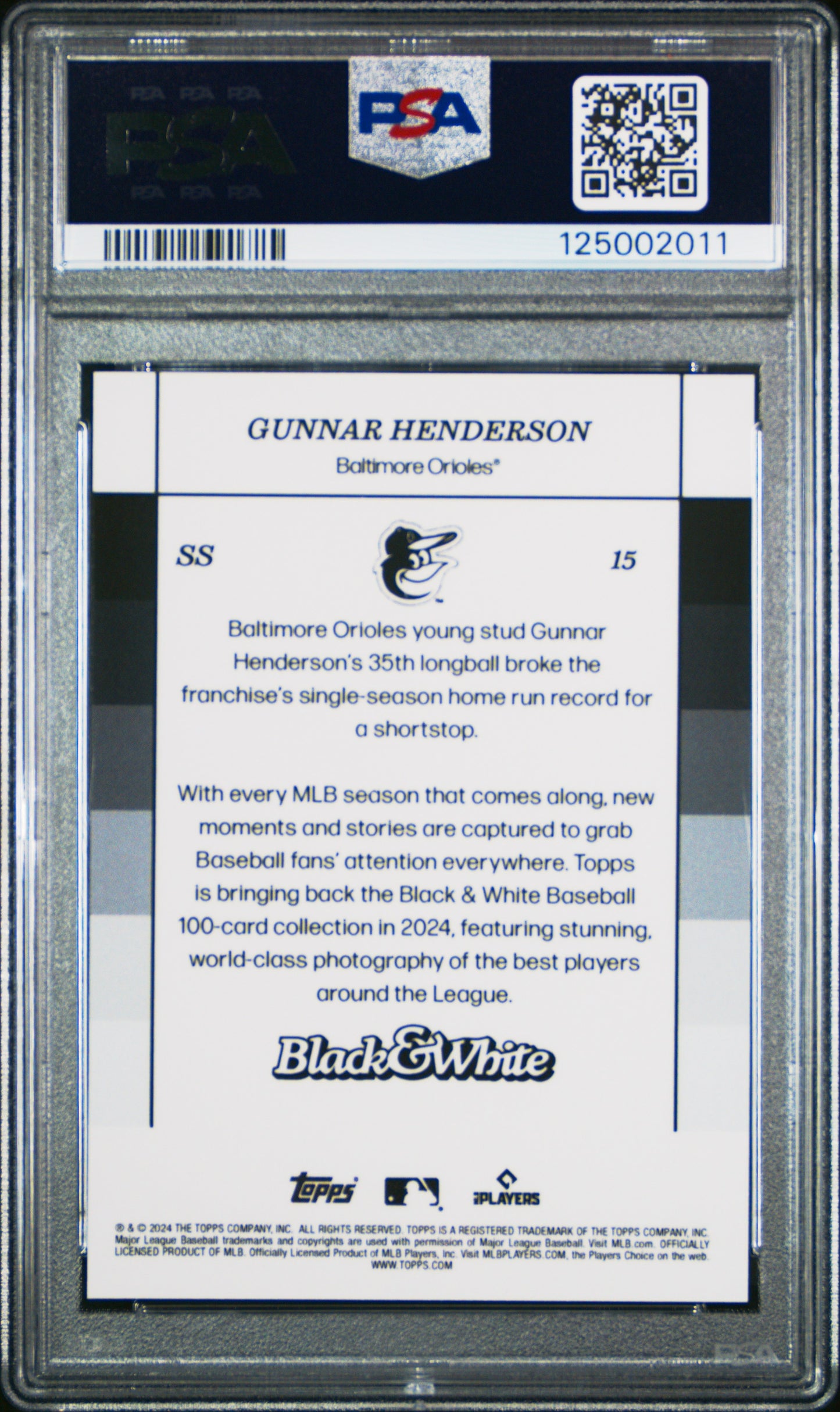 Gunnar Henderson Orioles 2024 Topps Black & White Green #15 Card /99 PSA 10