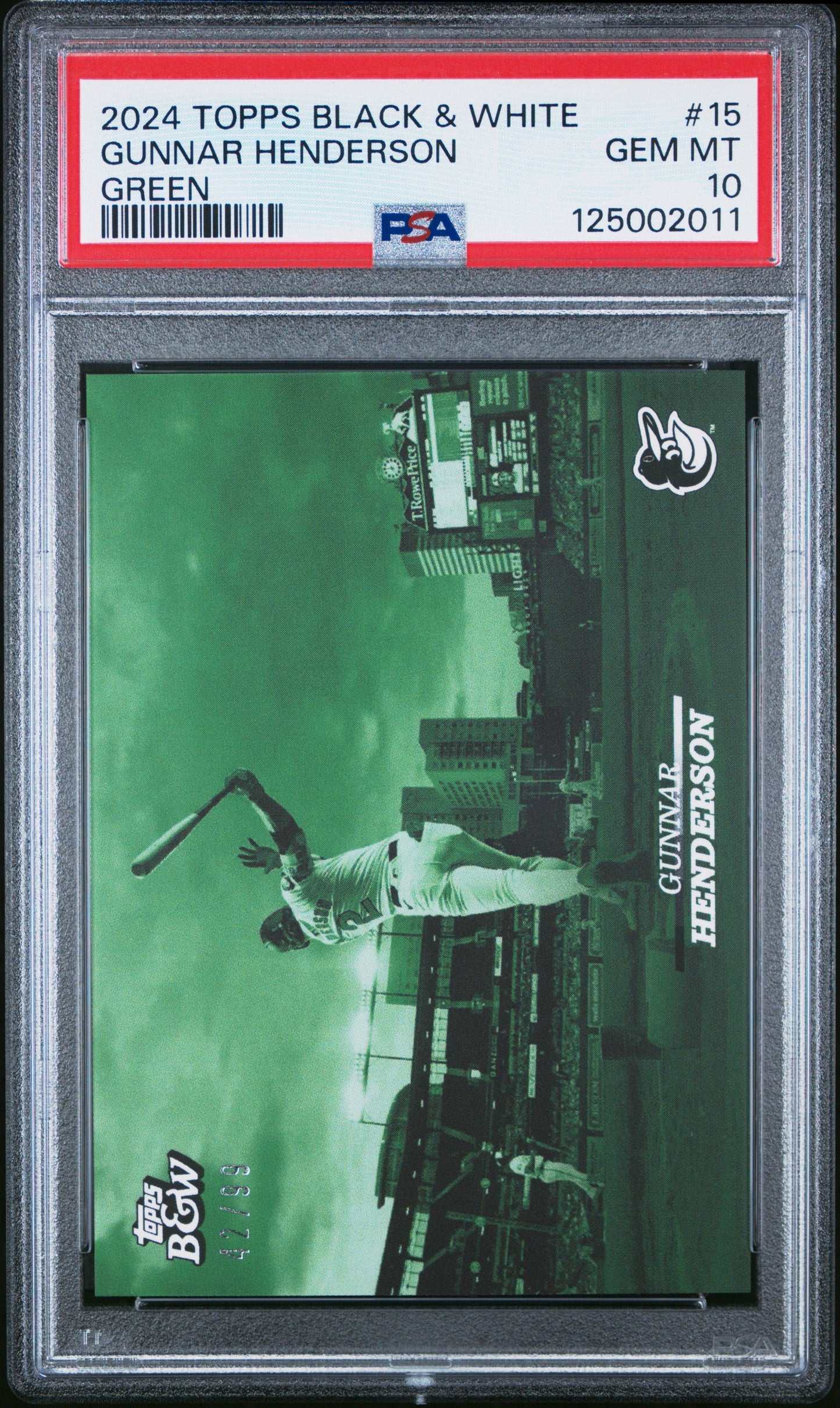 Gunnar Henderson Orioles 2024 Topps Black & White Green #15 Card /99 PSA 10