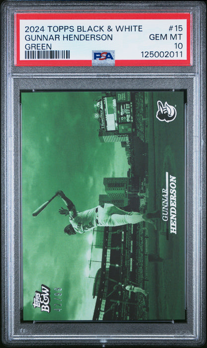 Gunnar Henderson Orioles 2024 Topps Black & White Green #15 Card /99 PSA 10