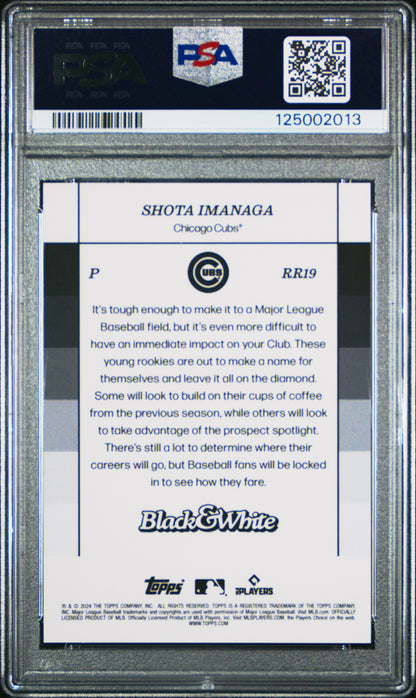 Shota Imanaga 2024 Topps Black & White Purple Rookie Resolution Card /25 PSA 9