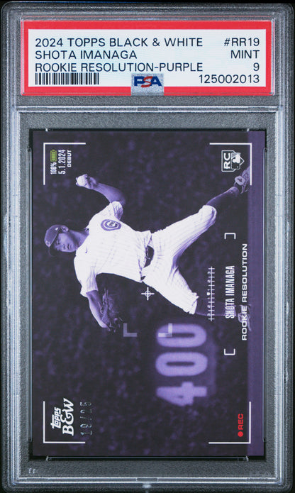 Shota Imanaga 2024 Topps Black & White Purple Rookie Resolution Card /25 PSA 9