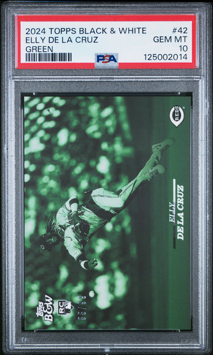 Elly De La Cruz Reds 2024 Topps Black & White Green Rookie #42 Card /99 PSA 10