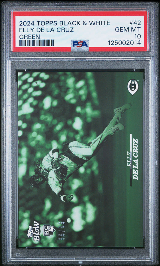 Elly De La Cruz Reds 2024 Topps Black & White Green Rookie #42 Card /99 PSA 10