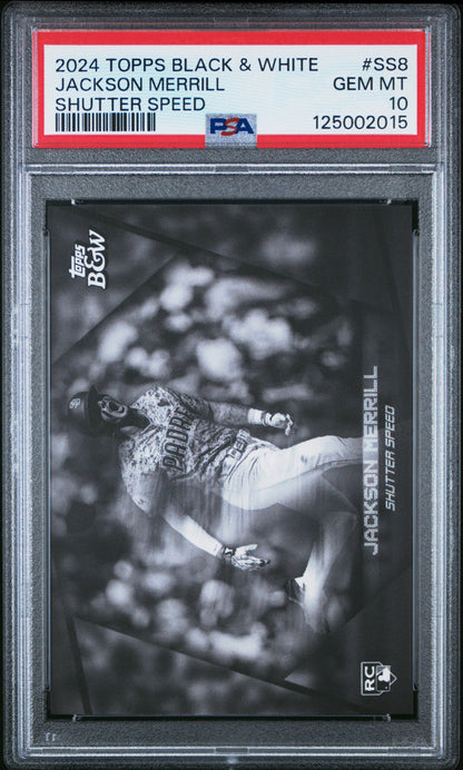 Jackson Merrill Padres 2024 Topps Black & White Shutter Speed Rookie Card PSA 10