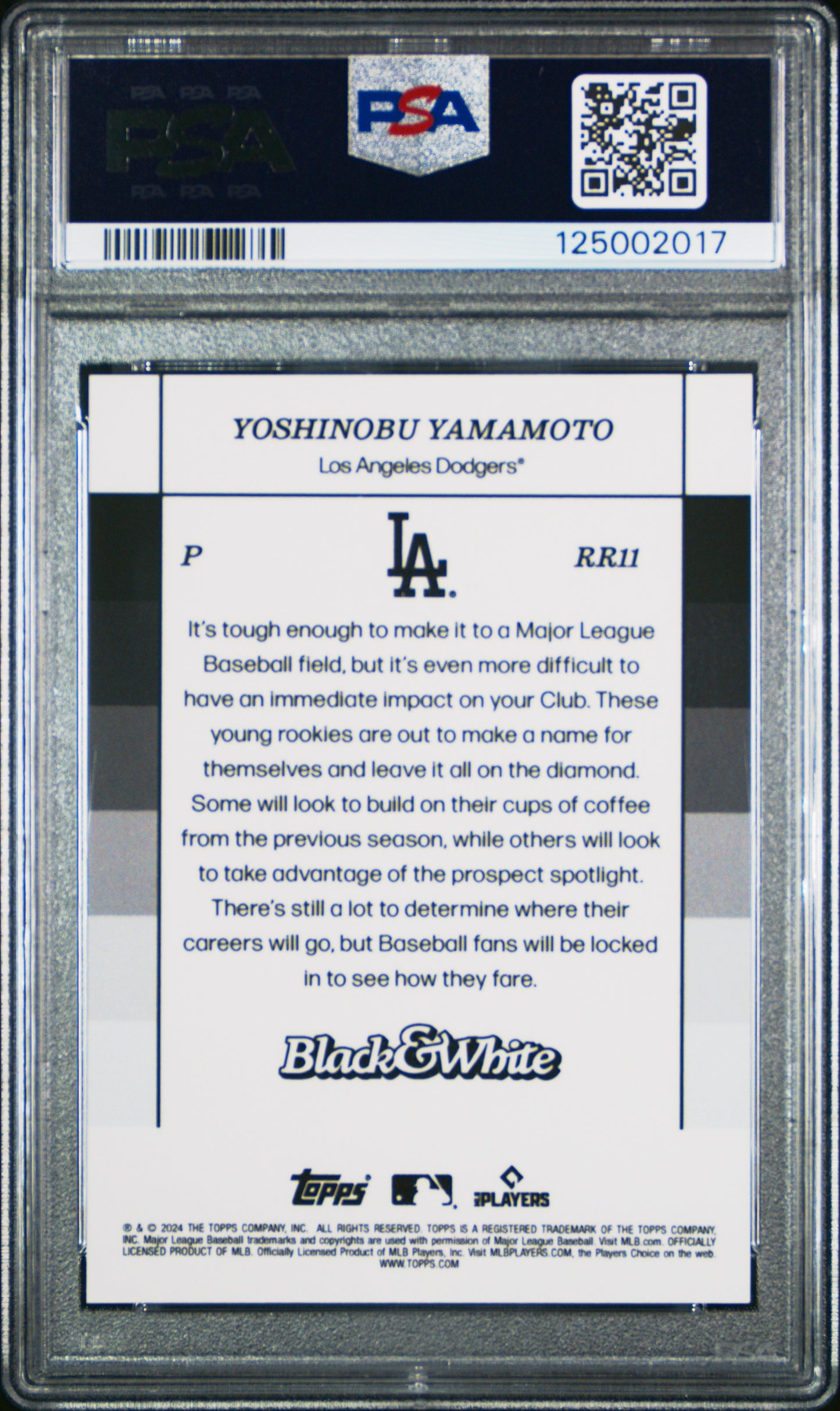 Yoshinobu Yamamoto 2024 Topps Black & White Rookie Resolution Insert Card PSA 10