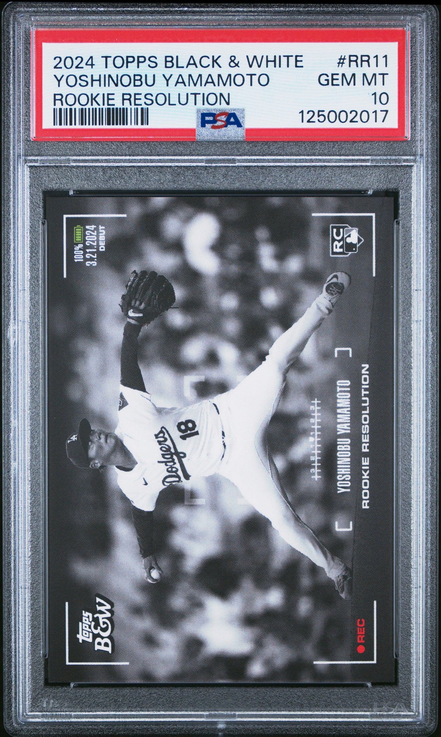 Yoshinobu Yamamoto 2024 Topps Black & White Rookie Resolution Insert Card PSA 10
