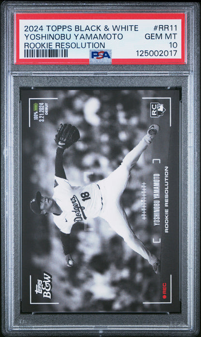 Yoshinobu Yamamoto 2024 Topps Black & White Rookie Resolution Insert Card PSA 10