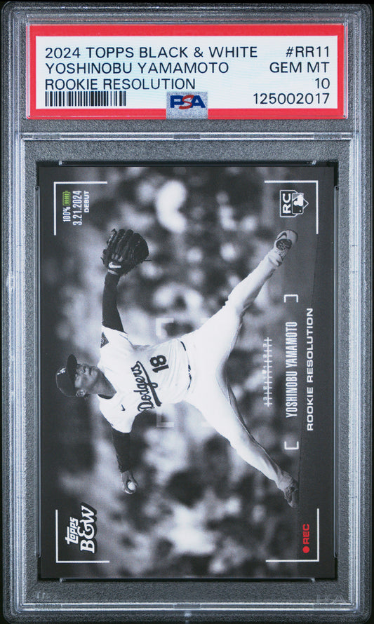 Yoshinobu Yamamoto 2024 Topps Black & White Rookie Resolution Insert Card PSA 10