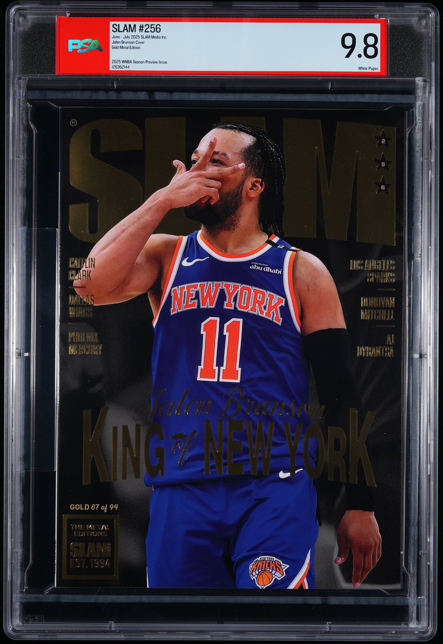Jalen Brunson Knicks Slam #256 Gold Metal Edition Graded Magazine /94 PSA 9.8