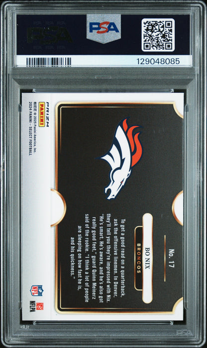 Bo Nix Broncos 2024 Select Snapshots Silver Prizm Rookie Card #17 PSA 10