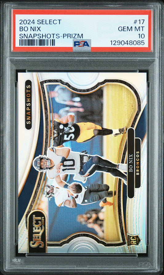 Bo Nix Broncos 2024 Select Snapshots Silver Prizm Rookie Card #17 PSA 10