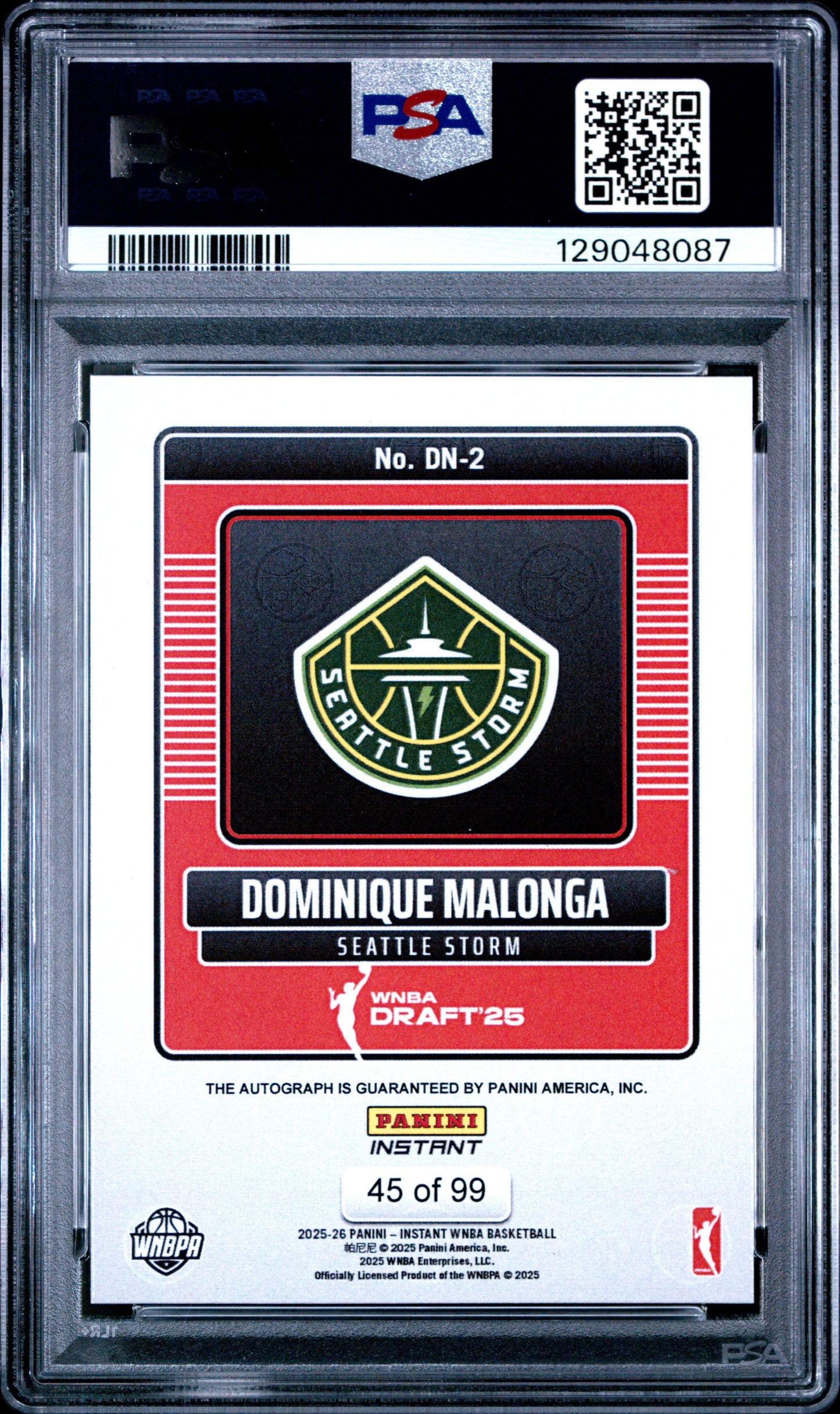 Dominique Malonga 2025 Panini Instant Draft Night Autograph Card /99 PSA 10