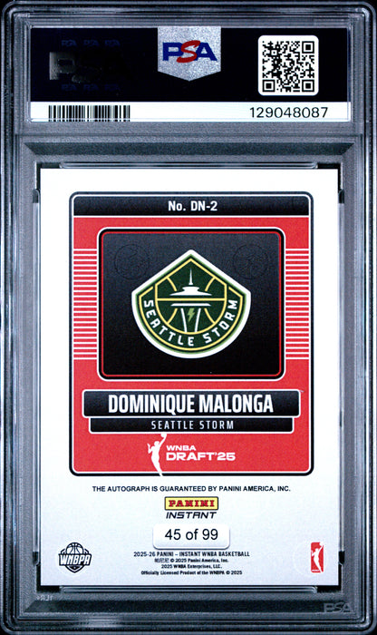Dominique Malonga 2025 Panini Instant Draft Night Autograph Card /99 PSA 10