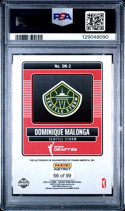 Dominique Malonga 2025 Panini Instant Draft Night Autograph Card /99 PSA 9