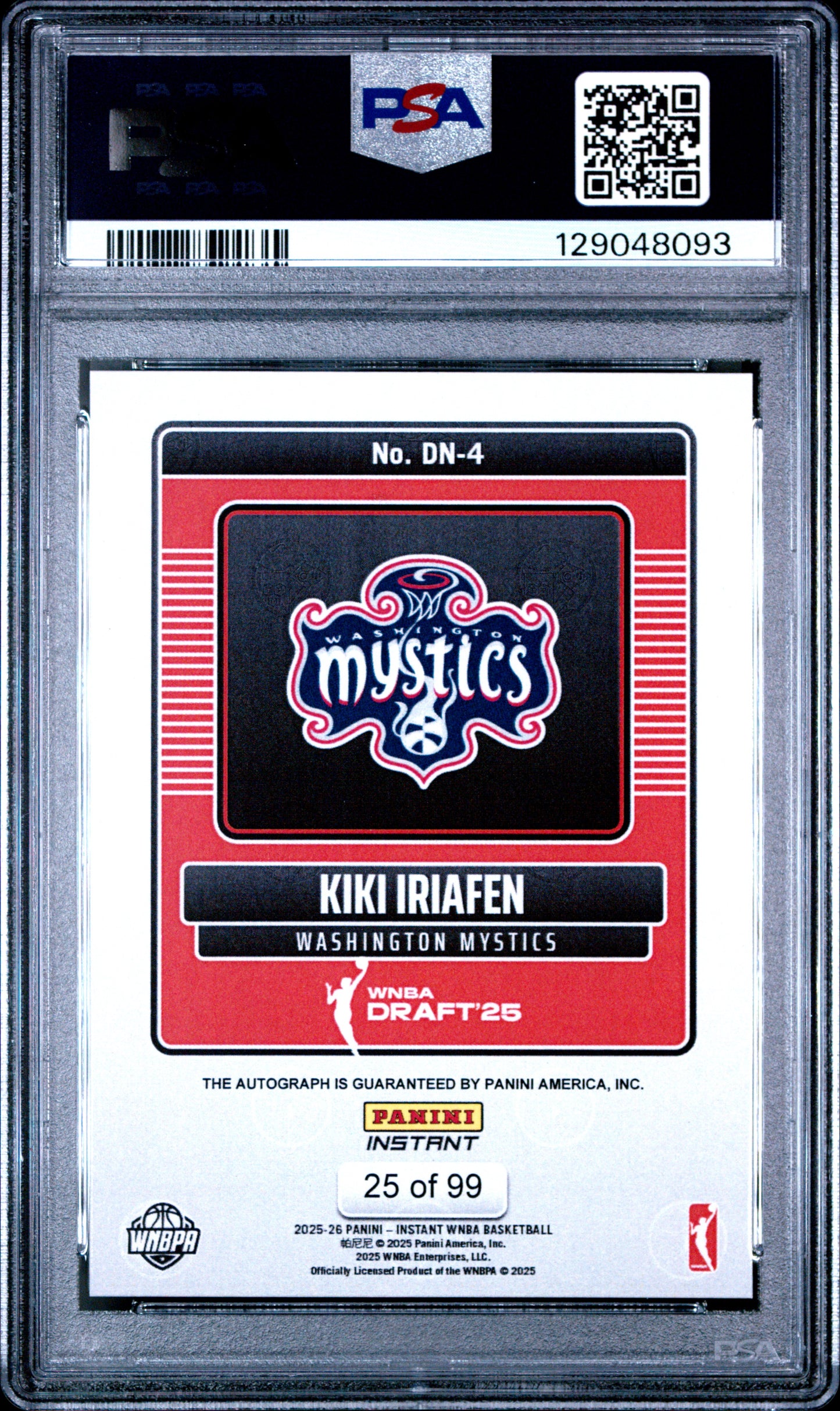 Kiki Iriafen 2025 Panini Instant Draft Night Autograph Rookie Card /99 PSA 9