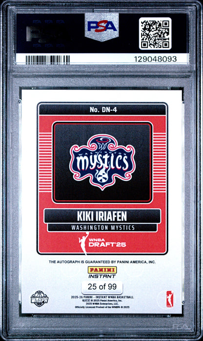 Kiki Iriafen 2025 Panini Instant Draft Night Autograph Rookie Card /99 PSA 9