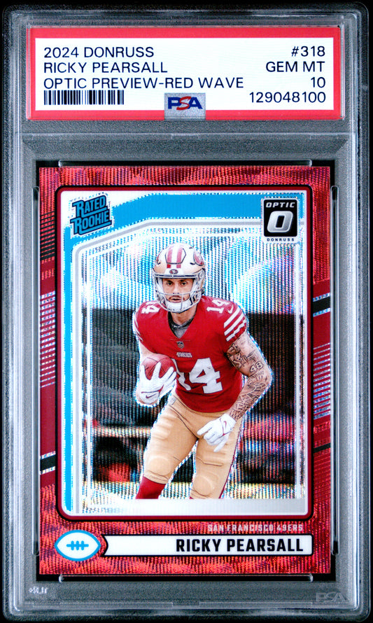 Ricky Pearsall 49ers 2024 Donruss Optic Preview Red Wave Rookie Card #318 PSA 10