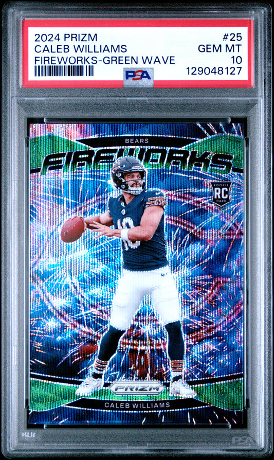Caleb Williams Bears 2024 Panini Prizm Green Wave Fireworks Rookie Card PSA 10