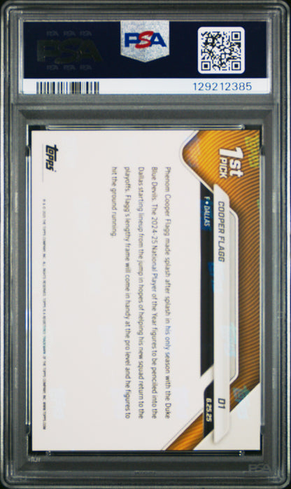 Cooper Flagg 2025 Topps Now Draft Day Rookie Trading Card #D1 PSA 9 Mint