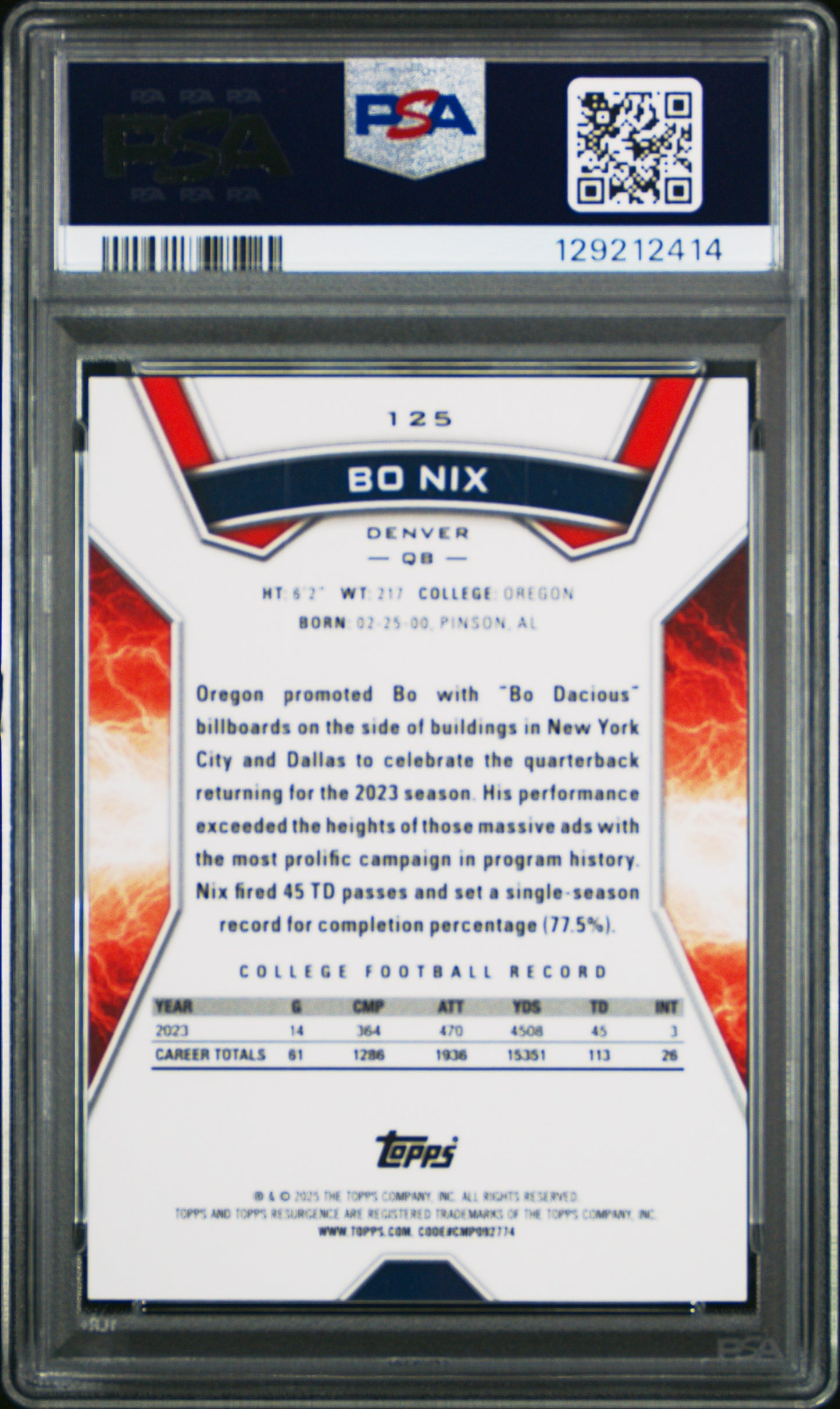 Bo Nix Denver 2024 Topps Resurgence Lime Green Static Rookie Card /15 PSA 9 Mint