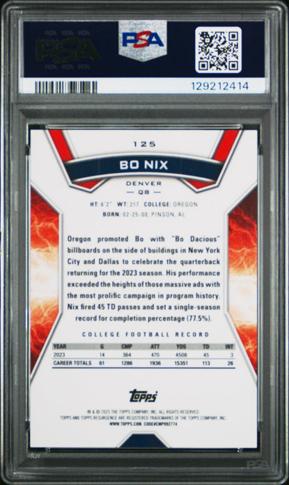 Bo Nix Denver 2024 Topps Resurgence Lime Green Static Rookie Card /15 PSA 9 Mint